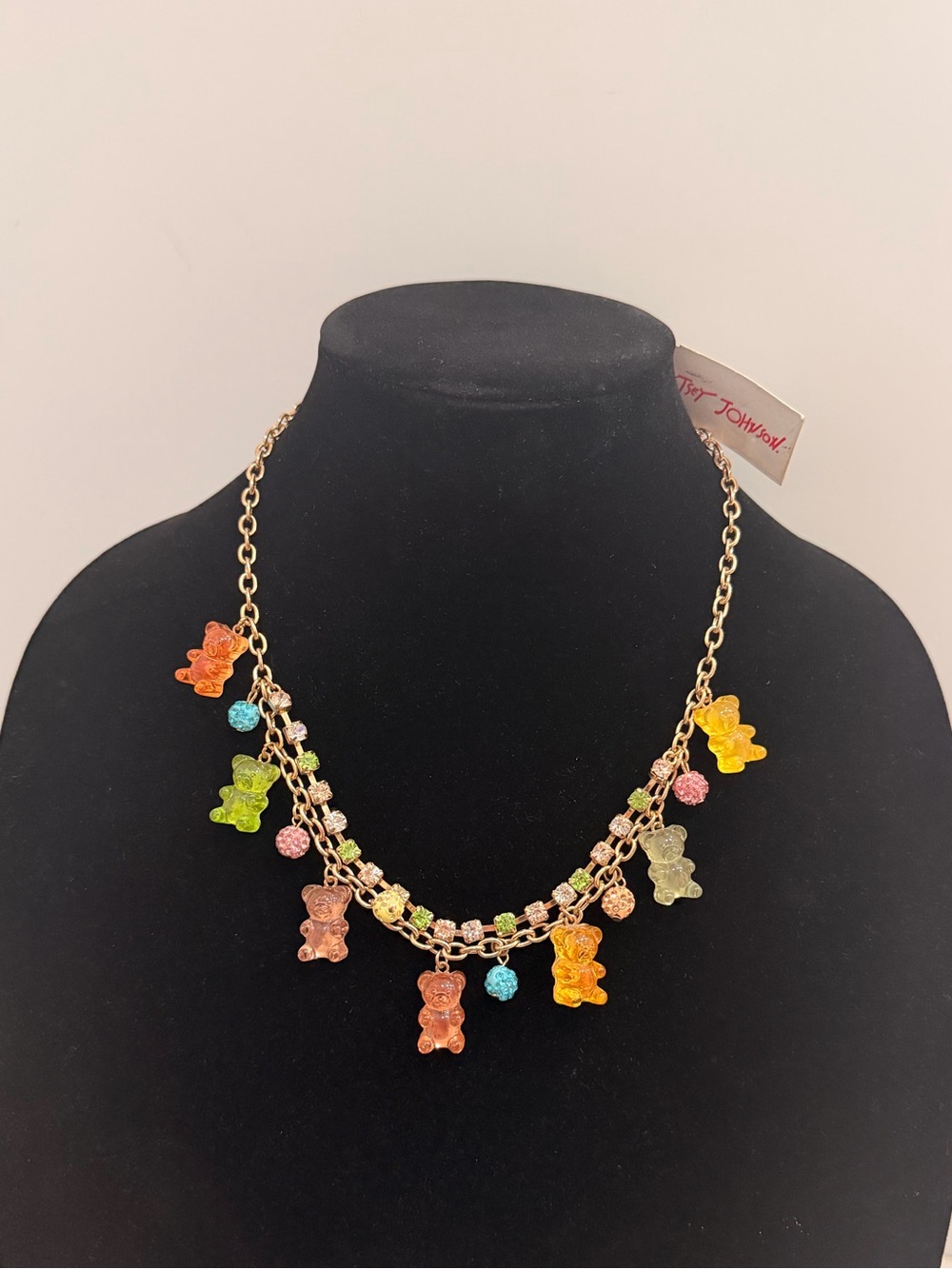 Betsey Johnson Gold-Tone Necklace with Colorful Gummy Bear Charms